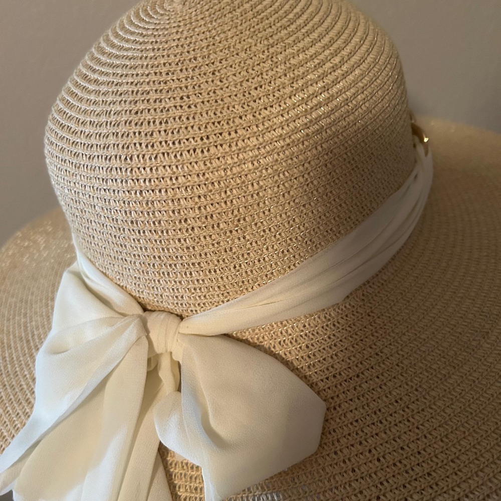 Elegant Tan Sun Hat with Cream Ribbon - Picture 5 of 7